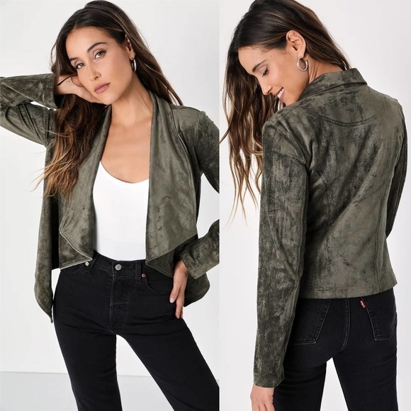 Lulus Wild At Heart Jacket Vegan Suede Drape  Olive  NWT M - Picture 1 of 9